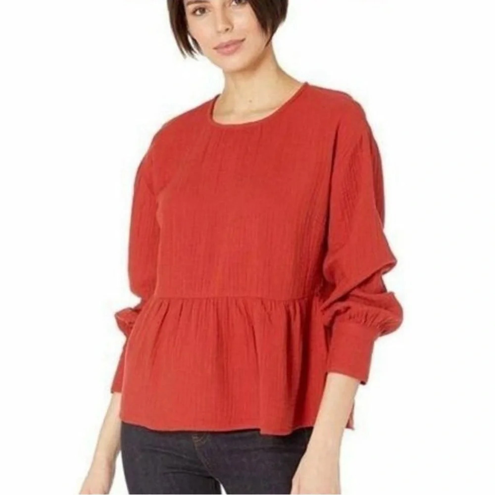 Madewell LightSpun Button Back Peplum Top Size XS - Picture 1 of 11